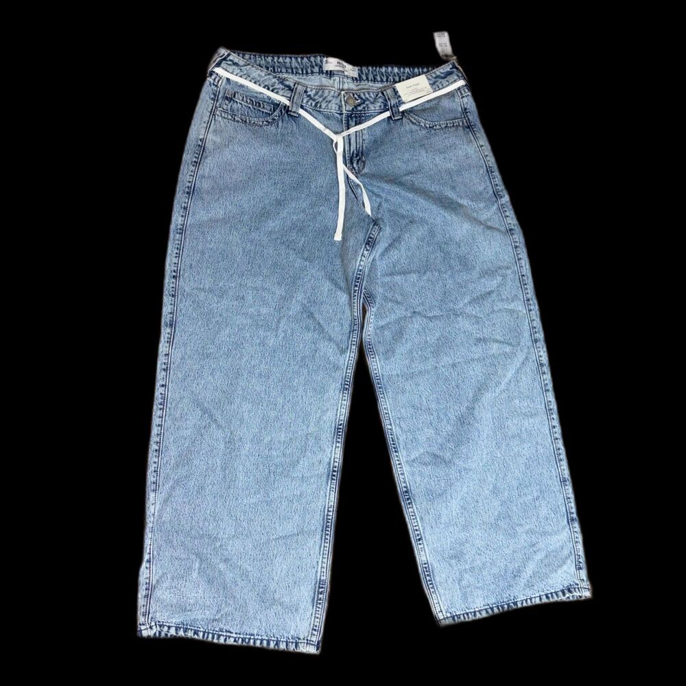 Hollister Low Rise Super Baggy Jeans Light Acid Wash Size 16R W33